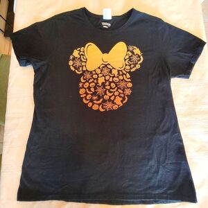 Minnie Mouse Halloween Tee Women's Size Black Orange Yellow Disney EUC